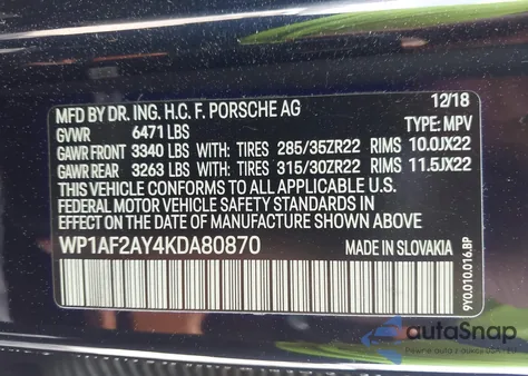 2019 Porsche Cayenne Turbo from USA, damaged, VIN WP1AF2AY4KDA80870